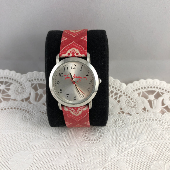 Signed Vera Bradley this Watch has Red Fabric Band